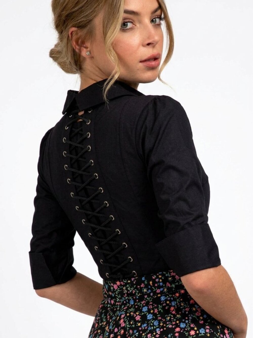 Black Corset Shirt NWT Steel Boned Waist Trainer EU Import UK 22" / US 2-4